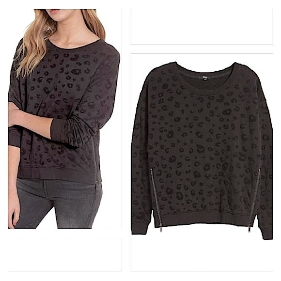 Rails Black Marlo Flocked Leopard Textured With Side Zip Sweatshirt Size S - Picture 3 of 13